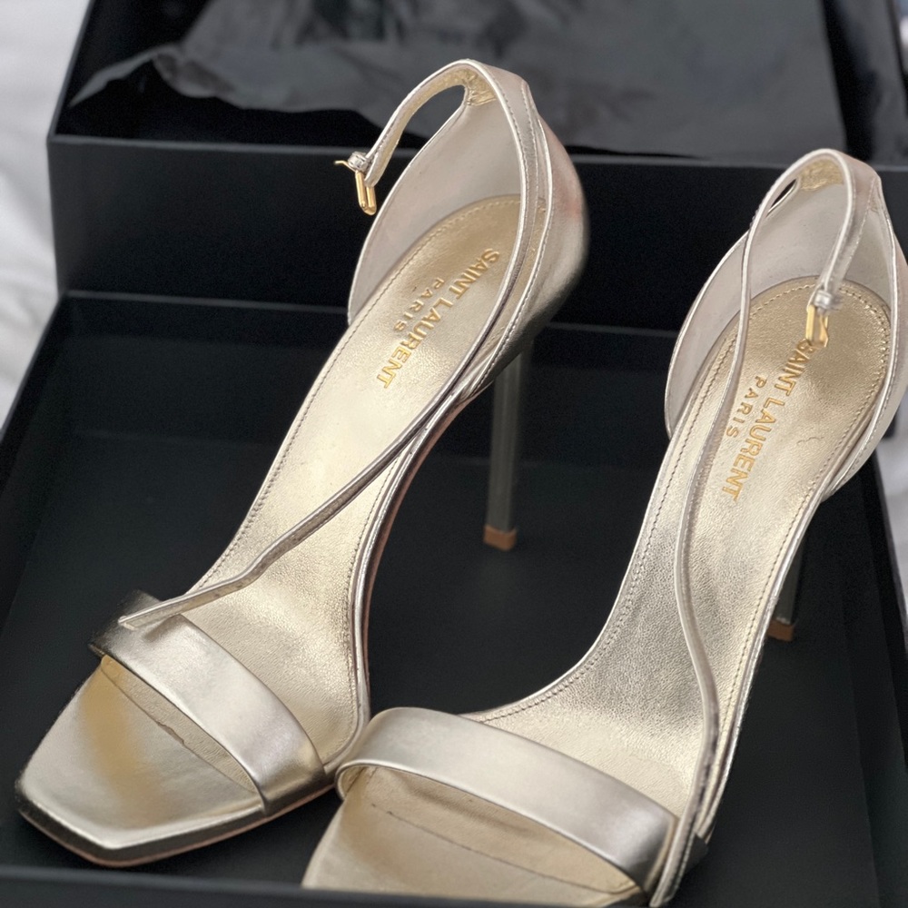 Saint Laurent Amber 105 Platino Gold Sandals Size 40